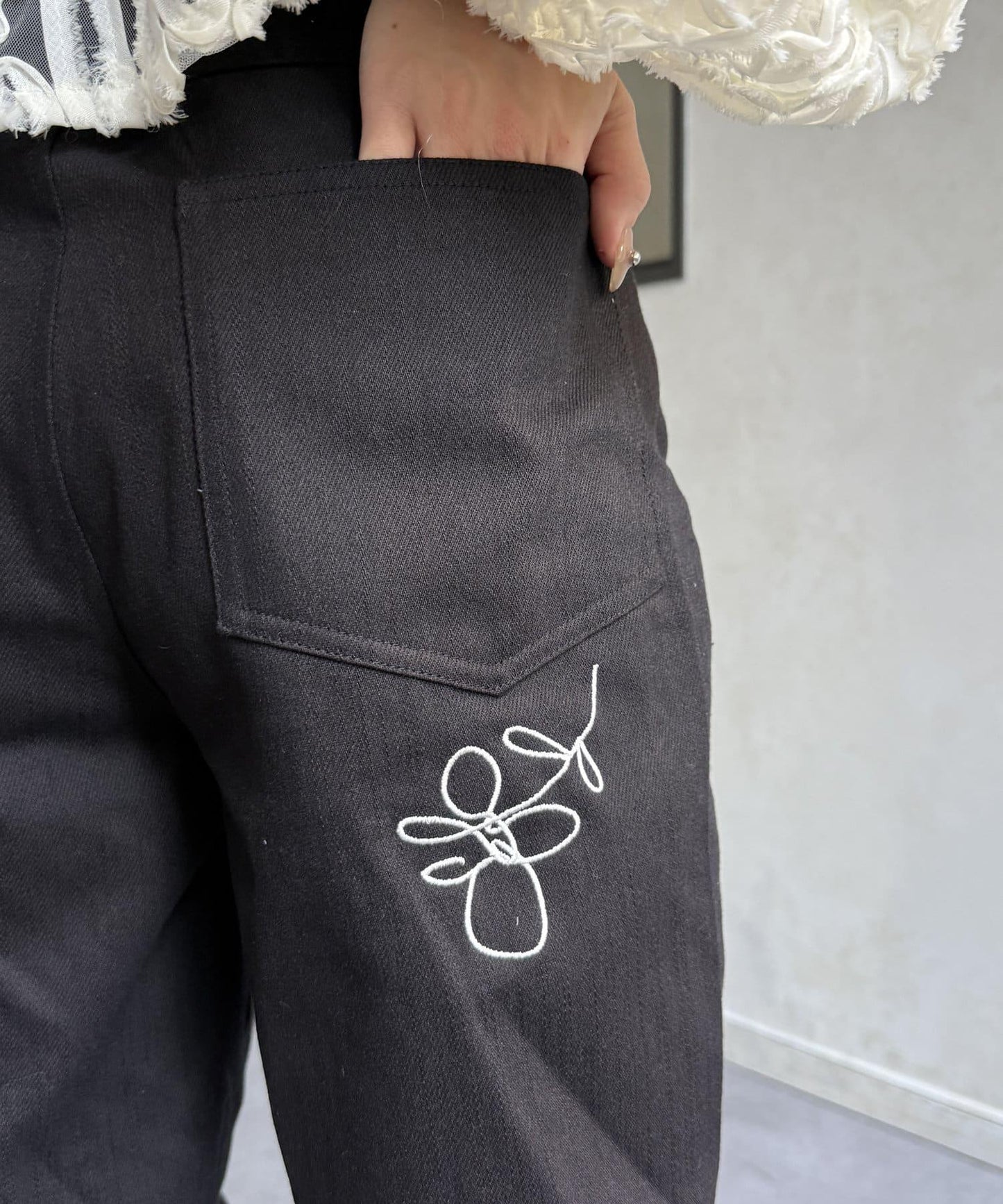 繪畫刺繡寬鬆褲