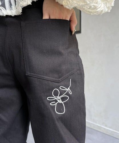 繪畫刺繡寬鬆褲