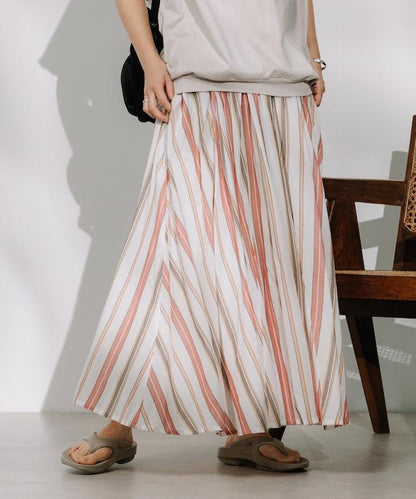 印度多色條紋飄擺裙