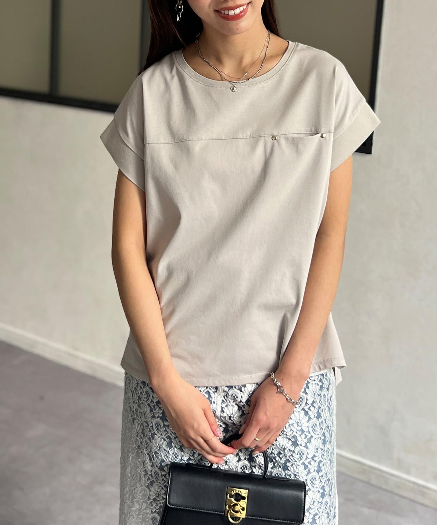 功能素材袖口織帶法式T-shirt