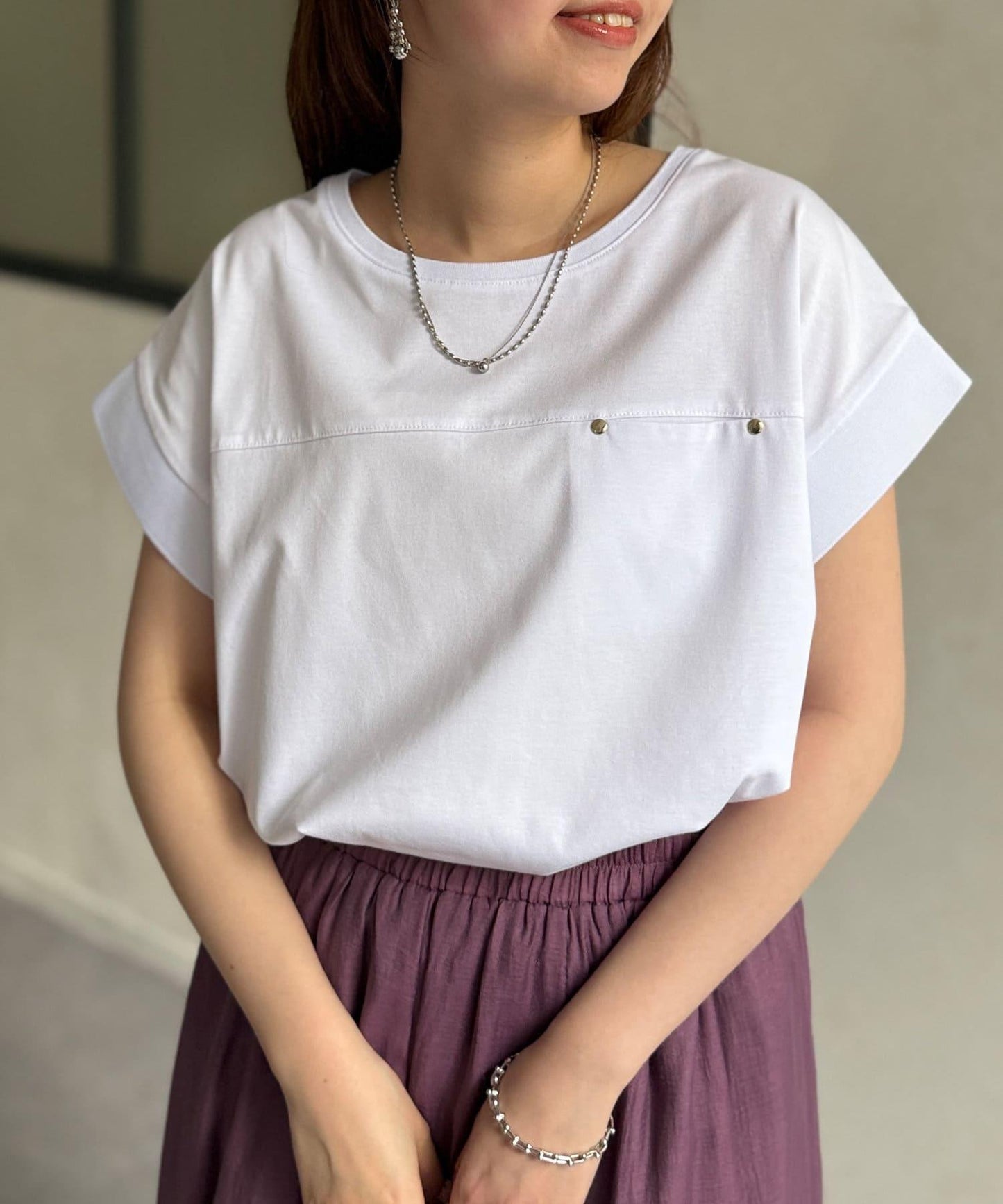 功能素材袖口織帶法式T-shirt