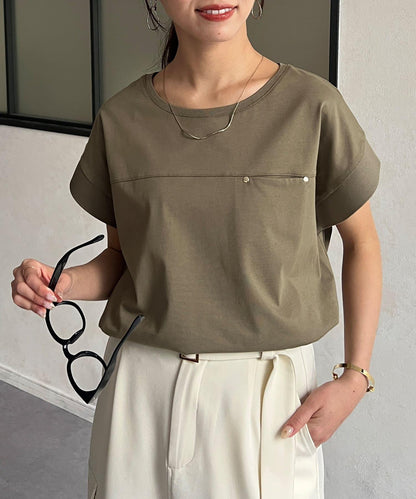 功能素材袖口織帶法式T-shirt