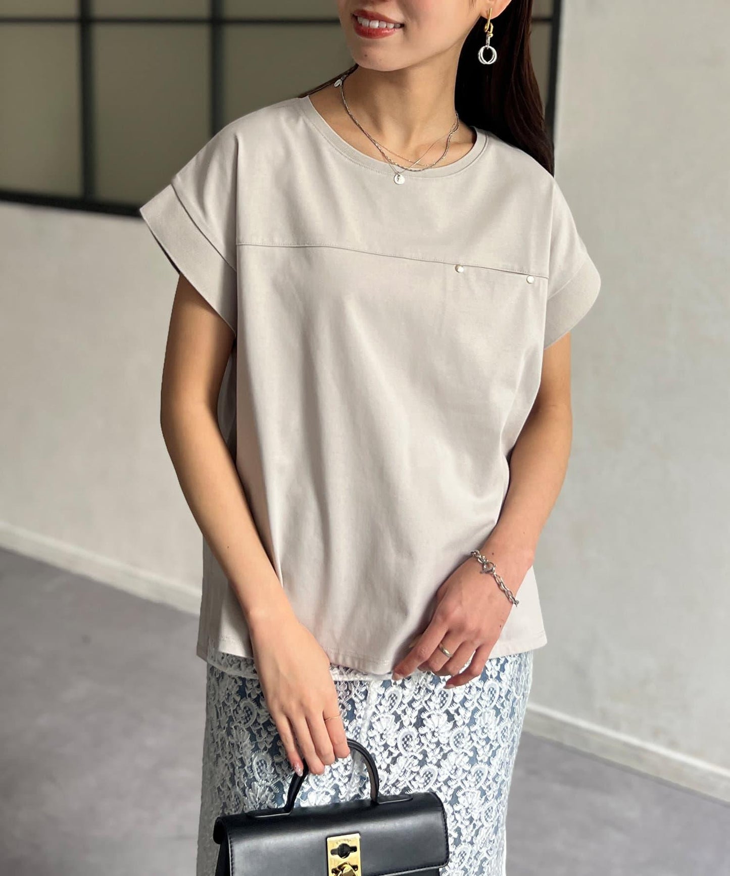 功能素材袖口織帶法式T-shirt