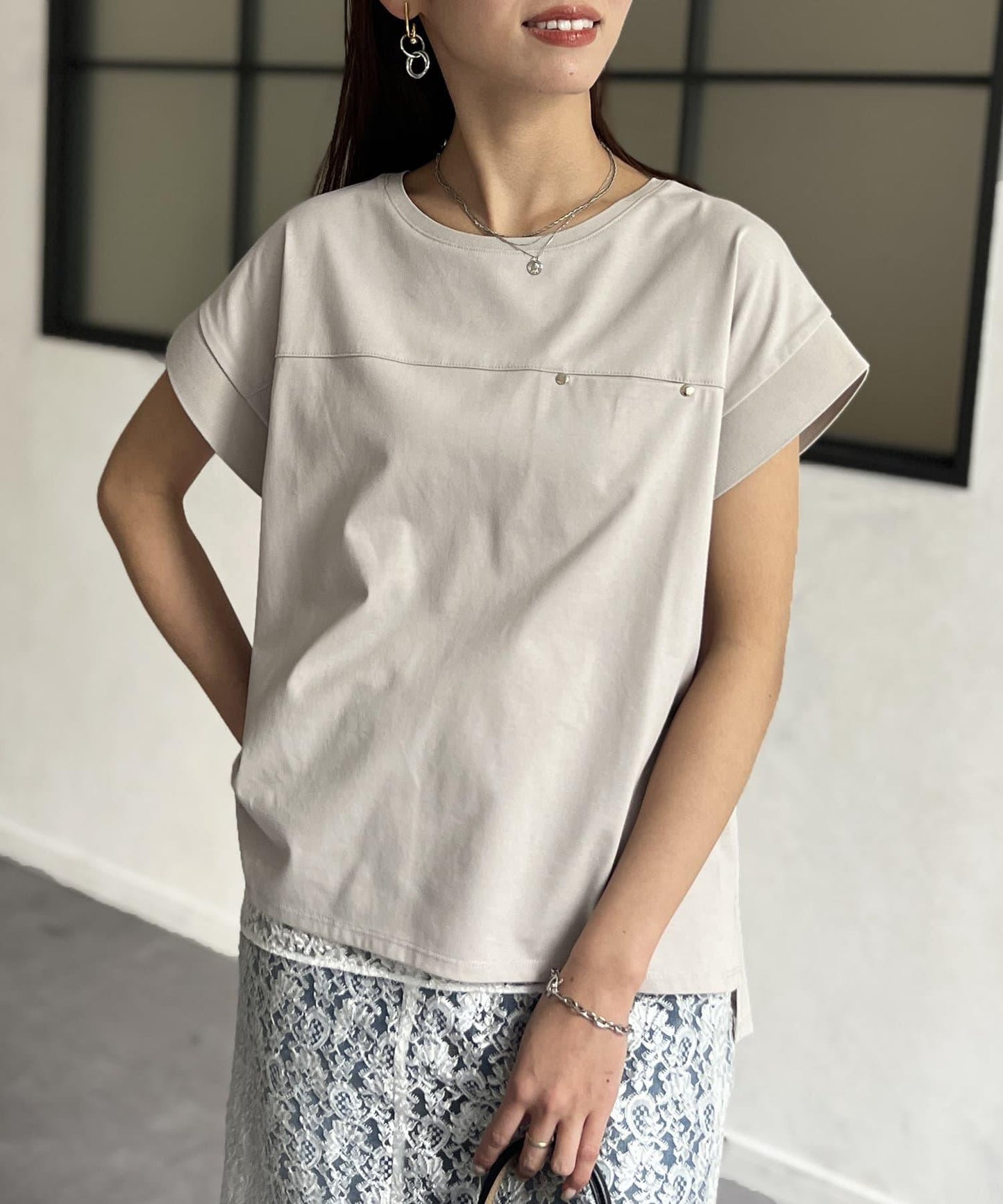 功能素材袖口織帶法式T-shirt