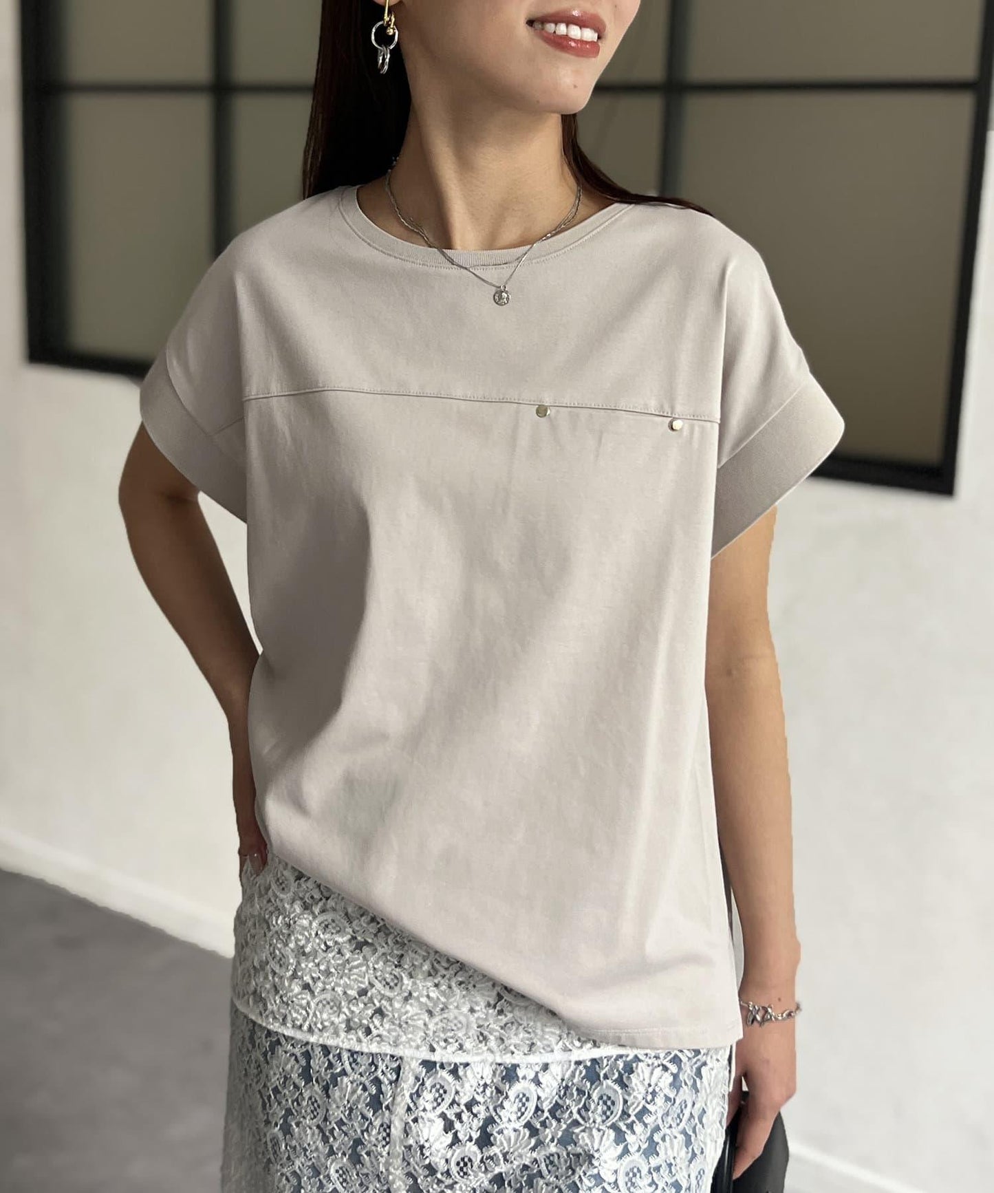 功能素材袖口織帶法式T-shirt