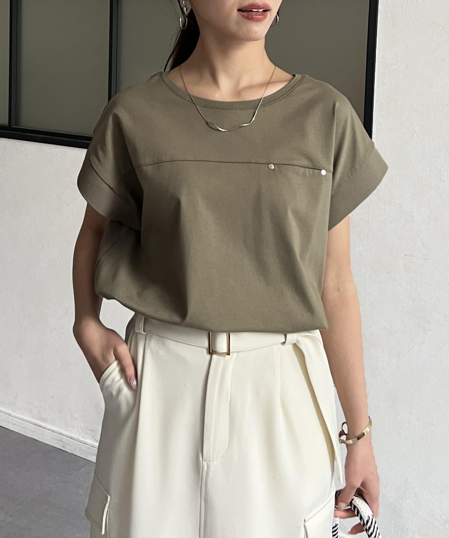 功能素材袖口織帶法式T-shirt