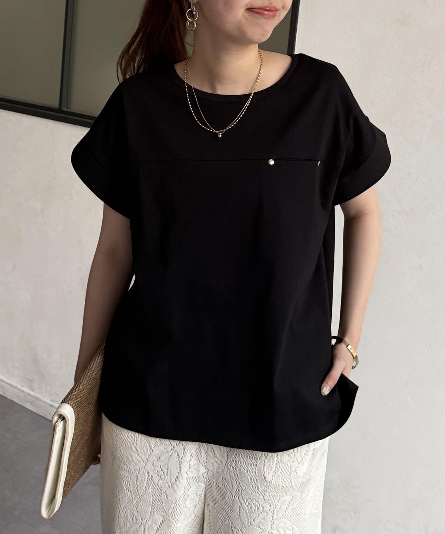 功能素材袖口織帶法式T-shirt