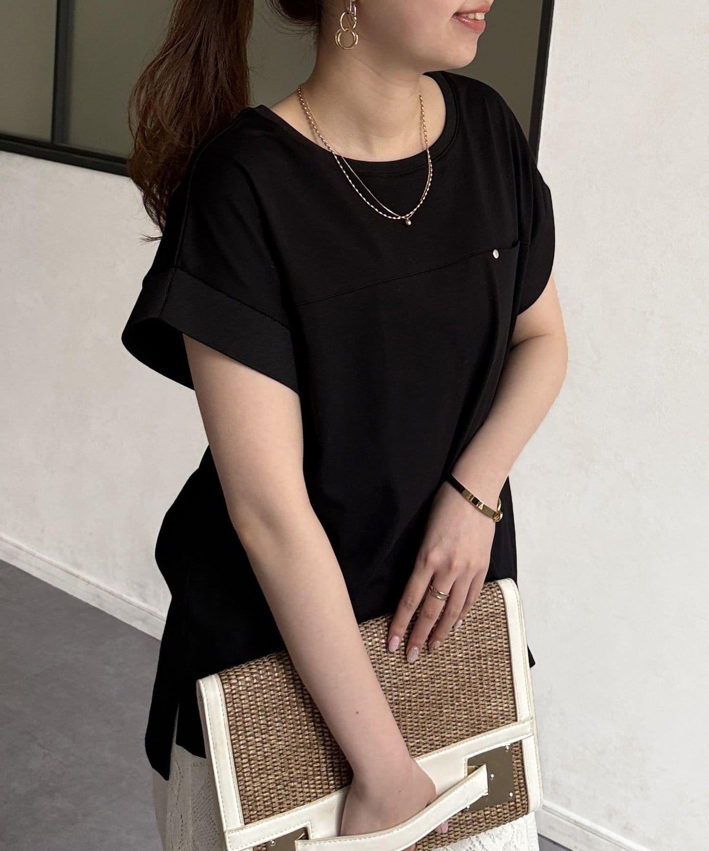 功能素材袖口織帶法式T-shirt