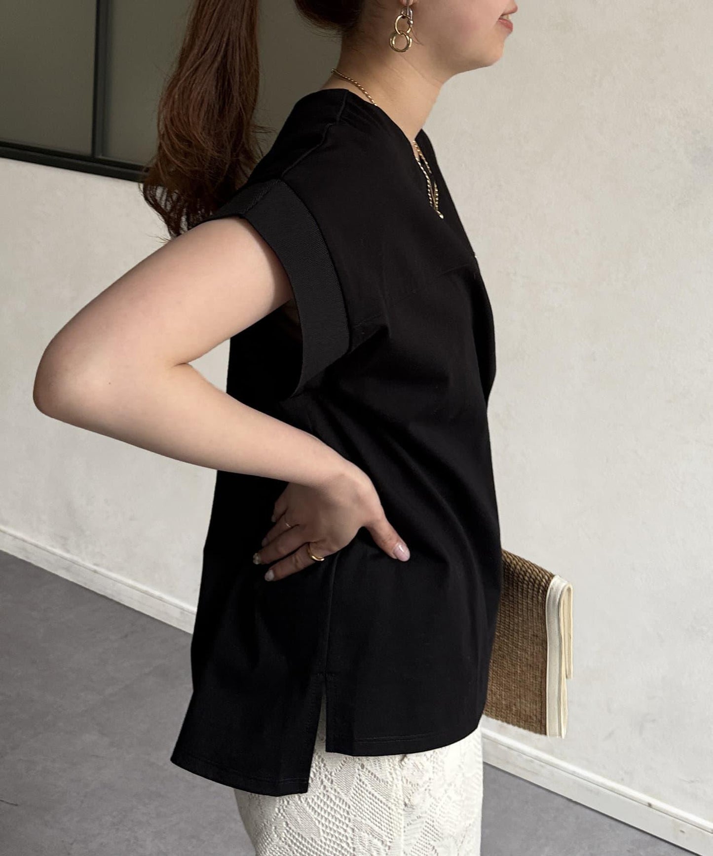 功能素材袖口織帶法式T-shirt