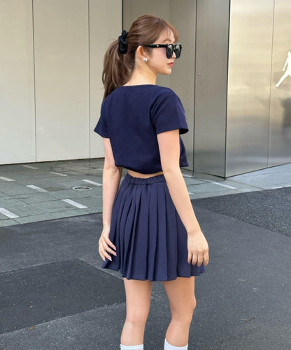 V領亨利領胸部刺繡短袖T恤