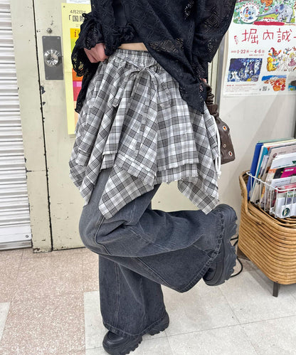 格紋高腰迷你裙