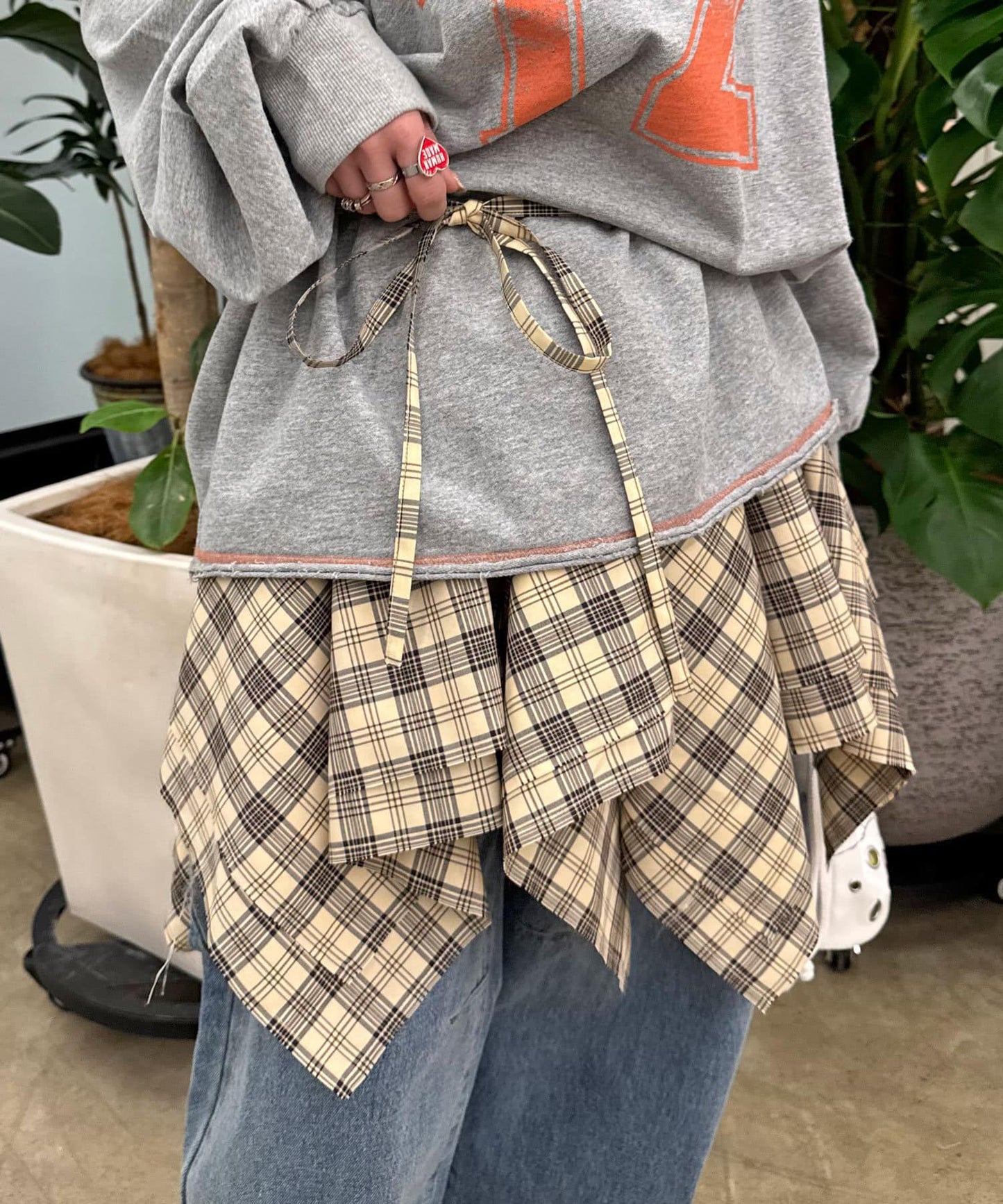 格紋高腰迷你裙