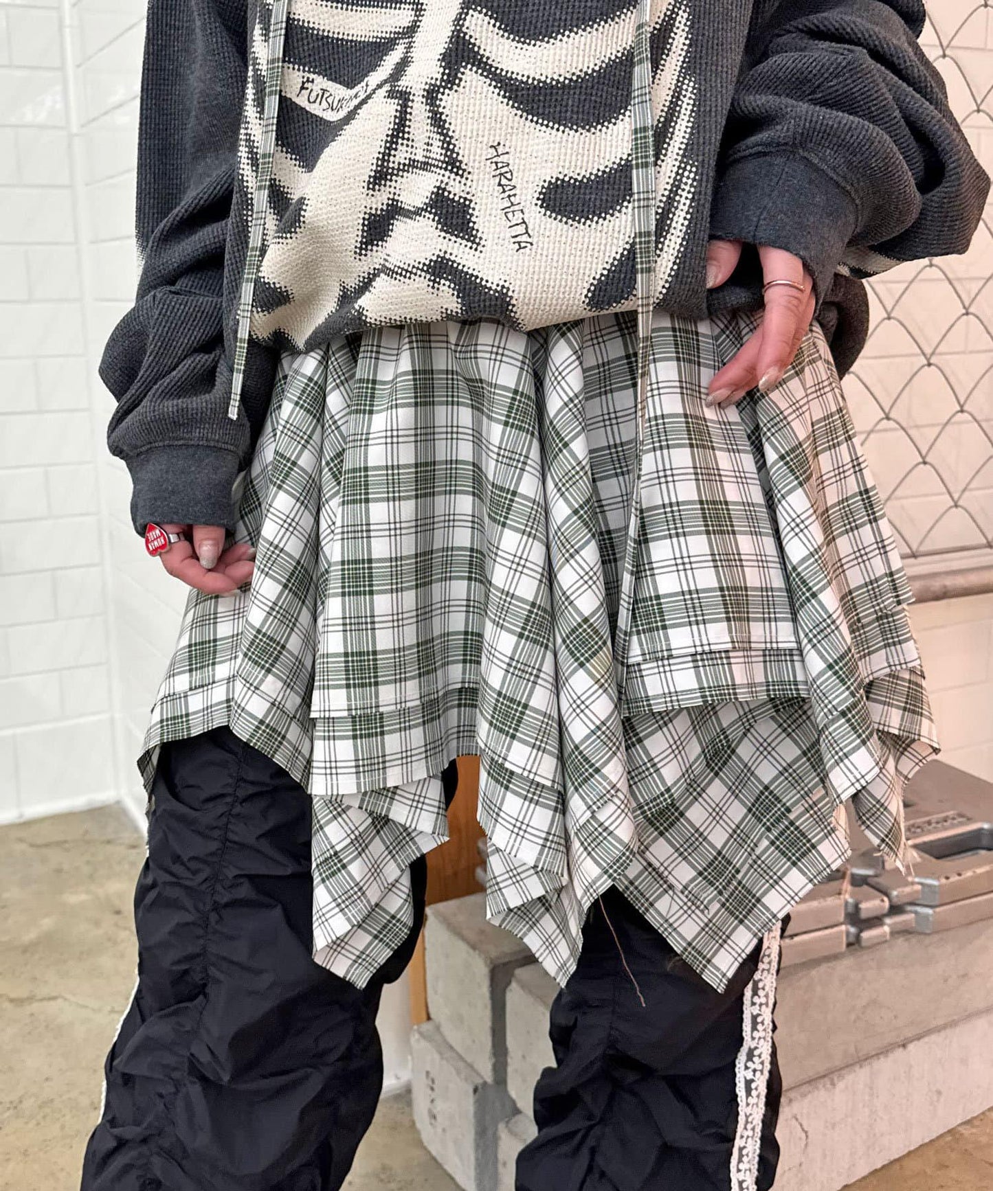 格紋高腰迷你裙