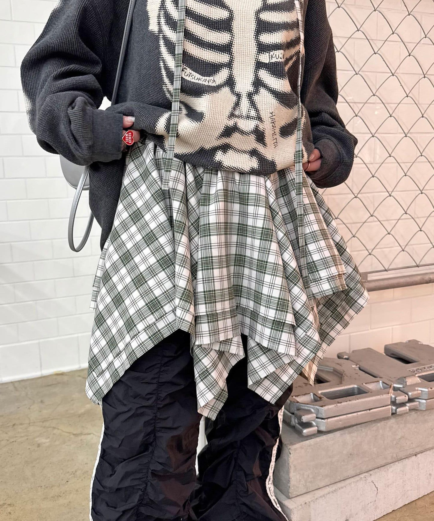 格紋高腰迷你裙