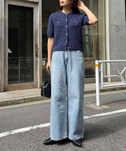 條紋紗半袖針織夾克