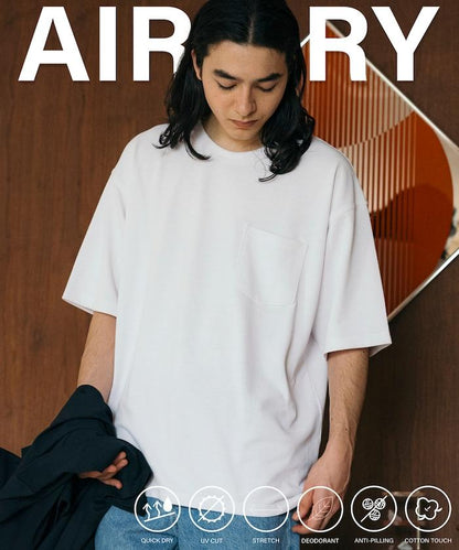 《AIR》DRY 高功能材料 棉紋織 圓領 帶口袋 T恤/吸溼快乾/遮熱/防紫外線