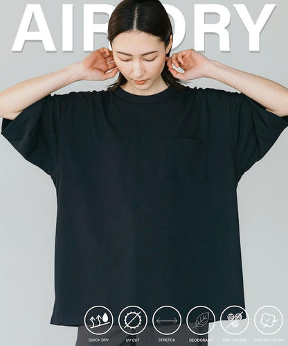 《AIR》DRY 高功能材料 棉紋織 圓領 帶口袋 T恤/吸溼快乾/遮熱/防紫外線