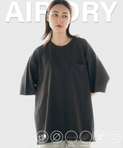 《AIR》DRY 高功能材料 棉紋織 圓領 帶口袋 T恤/吸溼快乾/遮熱/防紫外線