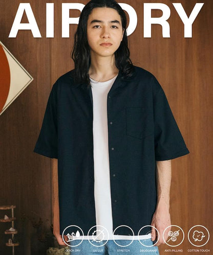 《AIR》DRY 高功能材料 大尺寸 鈕釦開領 短袖襯衫/吸溼快乾/遮熱/防紫外線