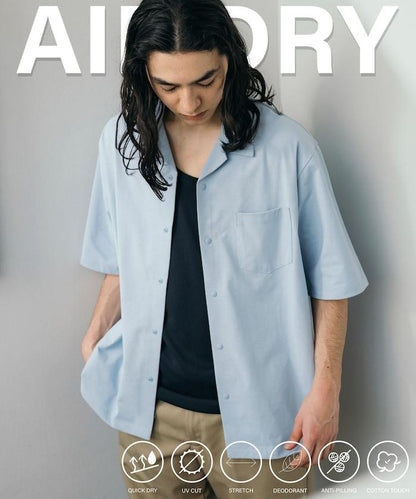 《AIR》DRY 高功能材料 大尺寸 鈕釦開領 短袖襯衫/吸溼快乾/遮熱/防紫外線