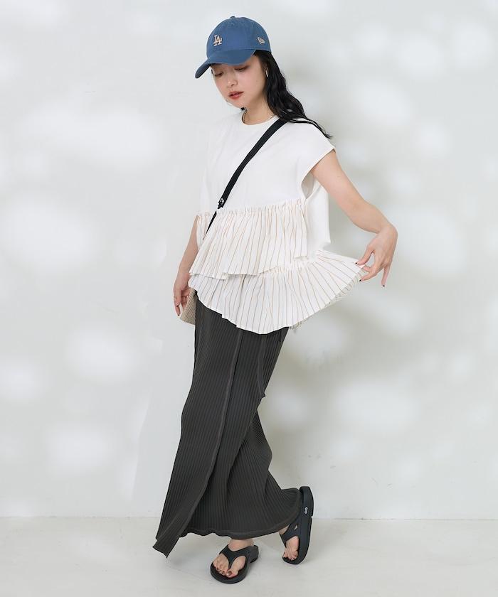 下襬荷葉邊條紋T恤