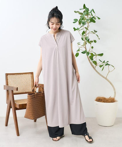 <接觸冷感/UV> 《AIR》DRY HIGHCOOL 亨利領連衣裙