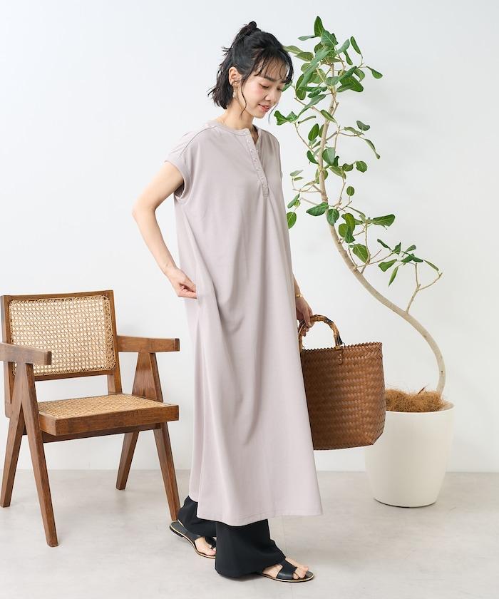 <接觸冷感/UV> 《AIR》DRY HIGHCOOL 亨利領連衣裙