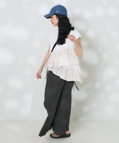 下襬荷葉邊條紋T恤