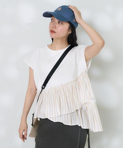 下襬荷葉邊條紋T恤