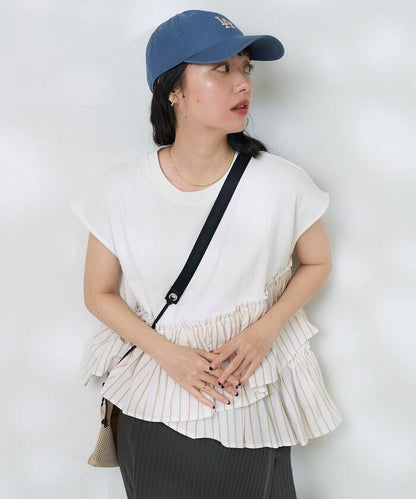 下襬荷葉邊條紋T恤