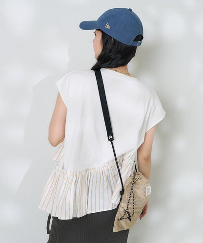 下襬荷葉邊條紋T恤