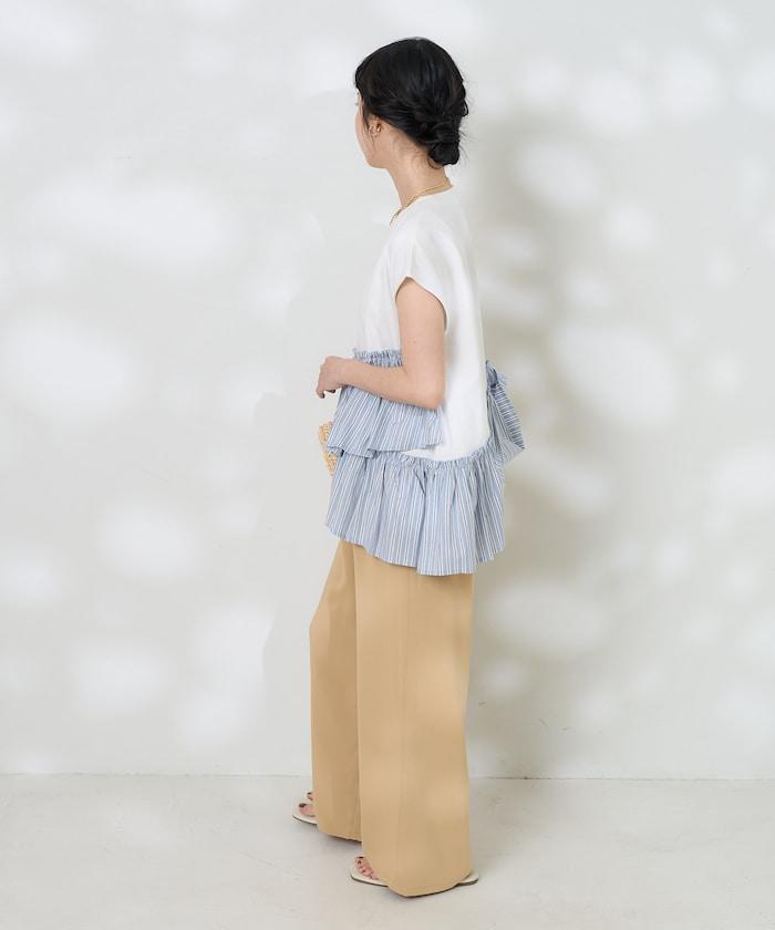 下襬荷葉邊條紋T恤