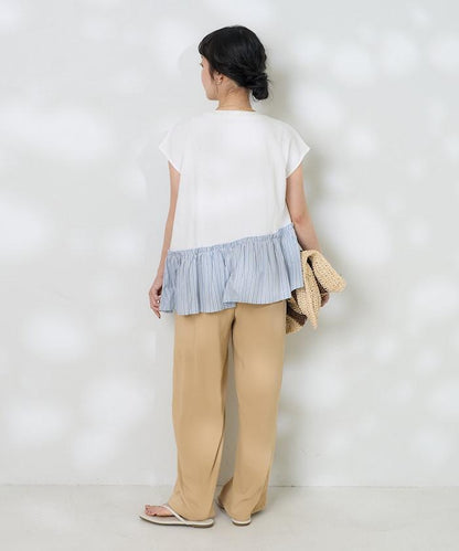 下襬荷葉邊條紋T恤