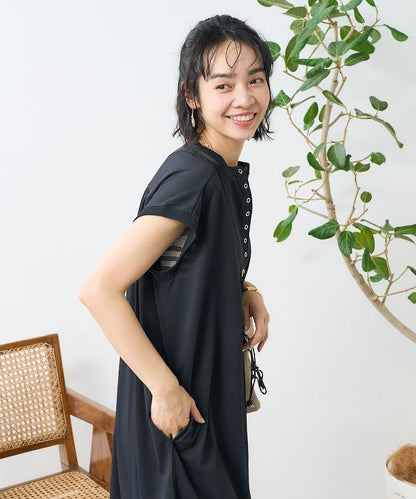 <接觸冷感/UV> 《AIR》DRY HIGHCOOL 亨利領連衣裙