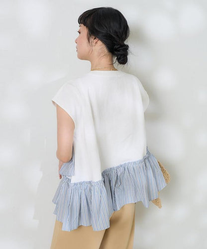 下襬荷葉邊條紋T恤