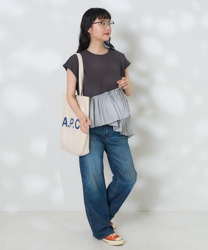 下襬荷葉邊條紋T恤