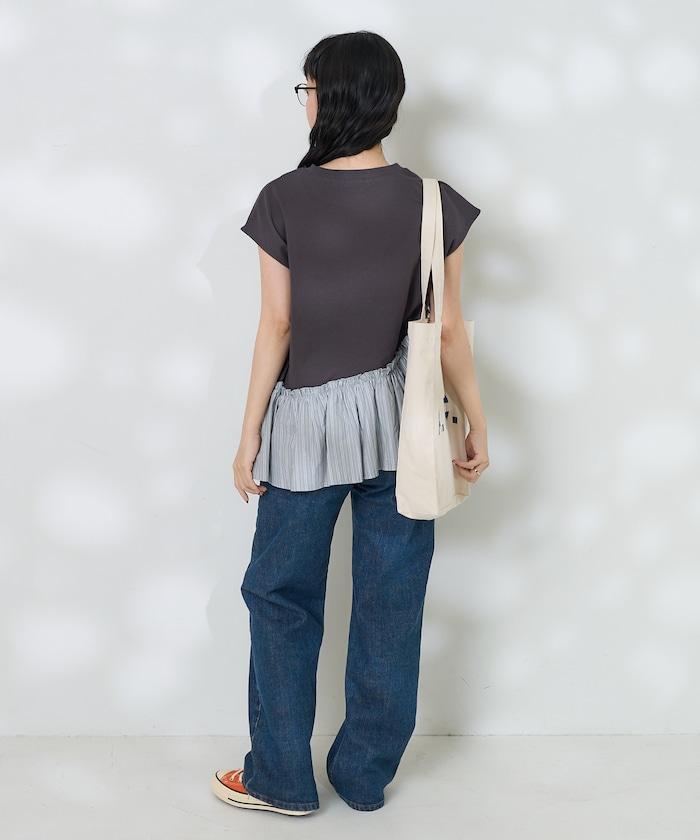 下襬荷葉邊條紋T恤