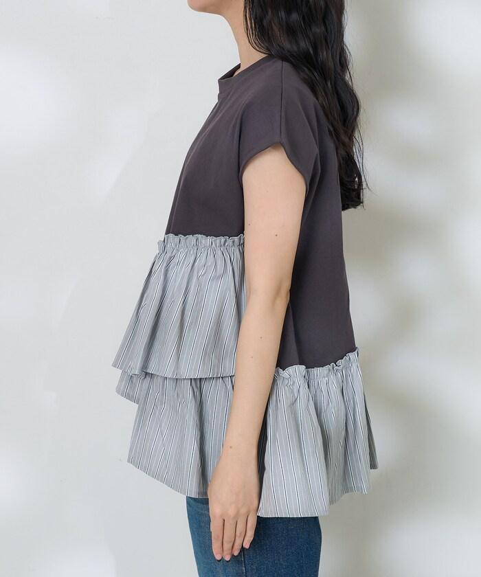 下襬荷葉邊條紋T恤