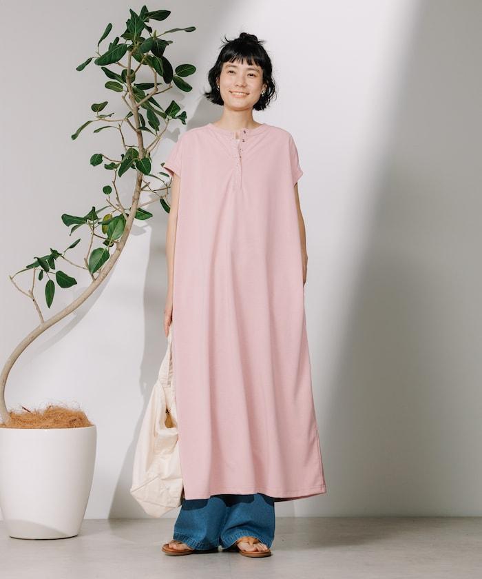<接觸冷感/UV> 《AIR》DRY HIGHCOOL 亨利領連衣裙