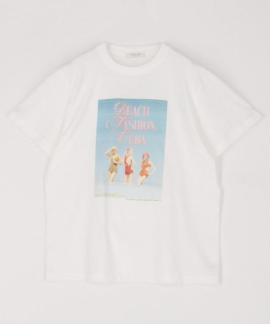 女孩子海灘照片印花T恤