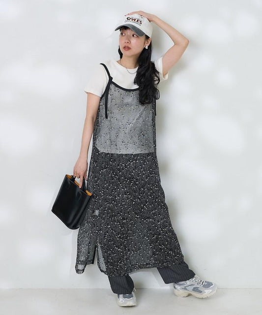 網眼網格吊帶連衣裙