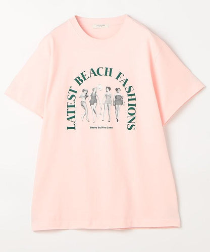 女孩子照片海灘拱形logo T恤