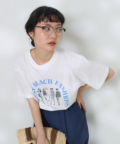 女孩子照片海灘拱形logo T恤