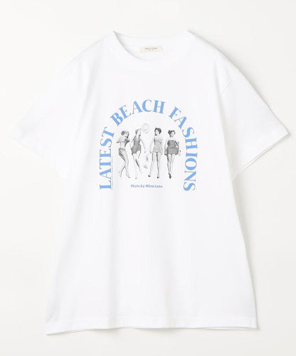女孩子照片海灘拱形logo T恤