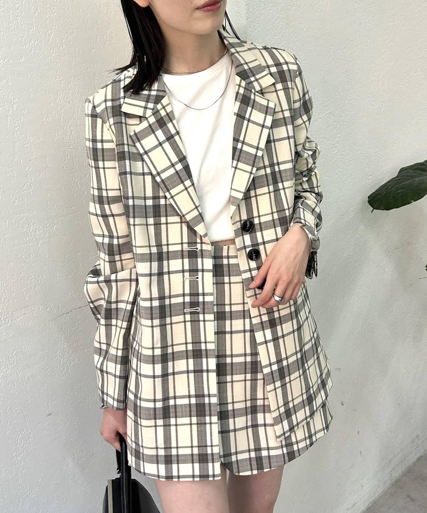 格紋修身夾克