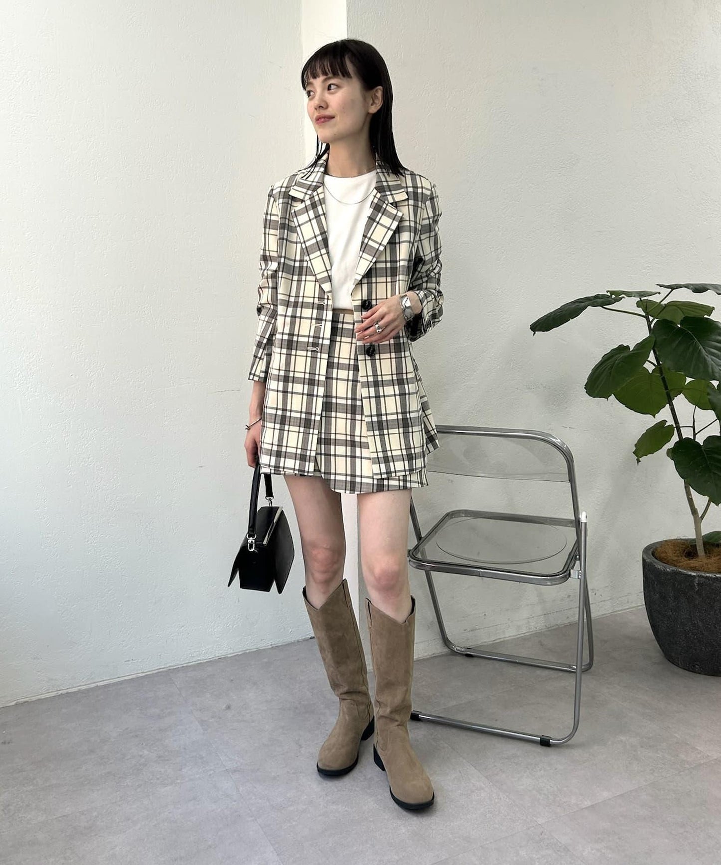 格紋修身夾克