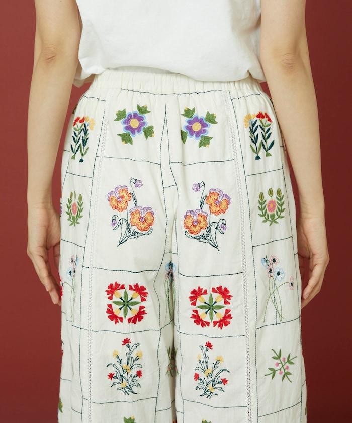 拼接花卉刺繡褲