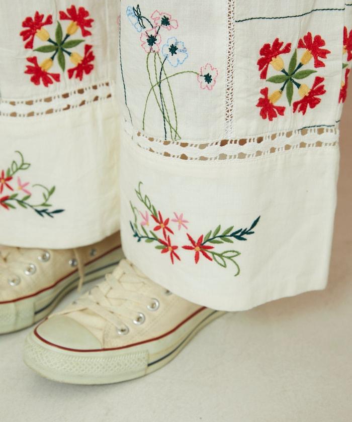 拼接花卉刺繡褲