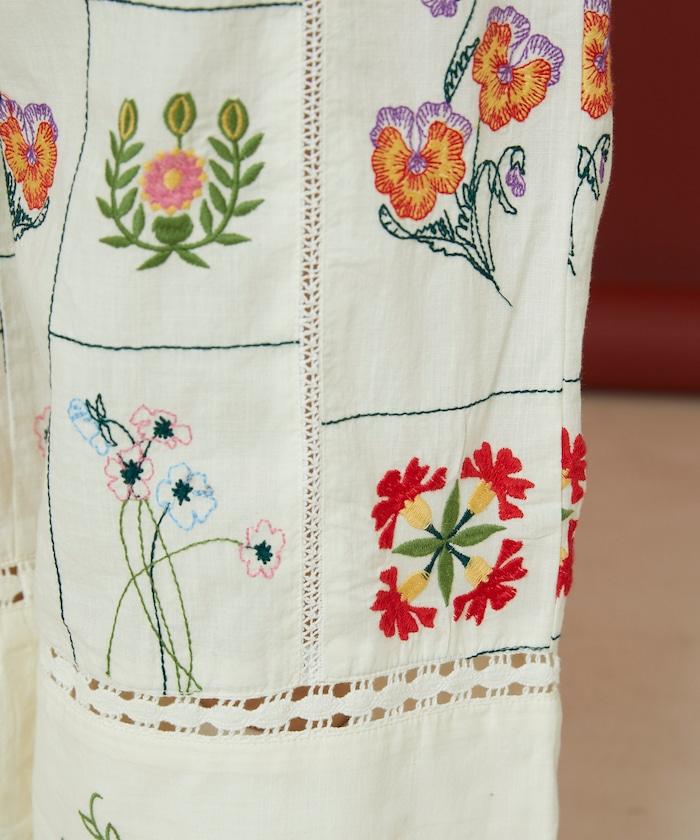 拼接花卉刺繡褲