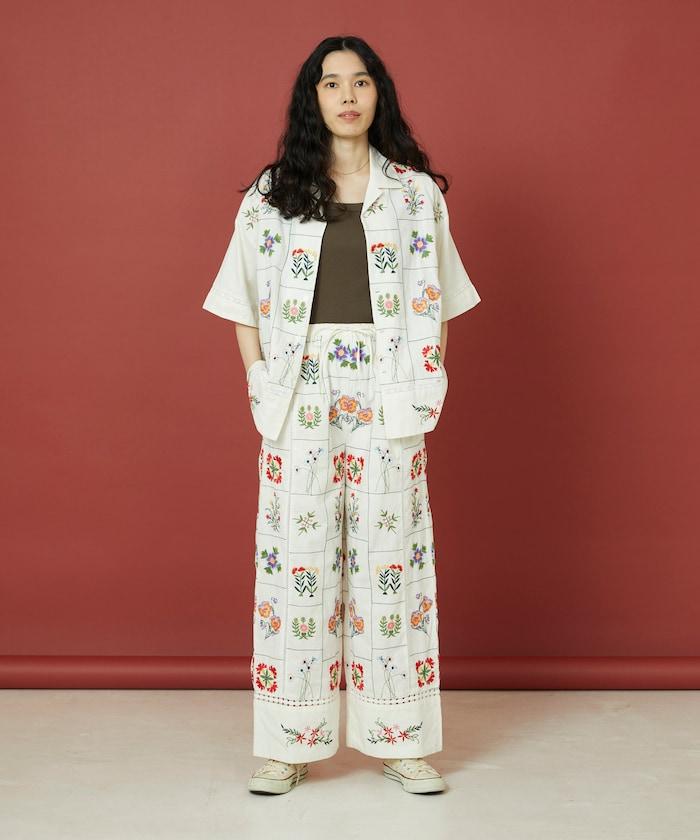 拼接花卉刺繡褲
